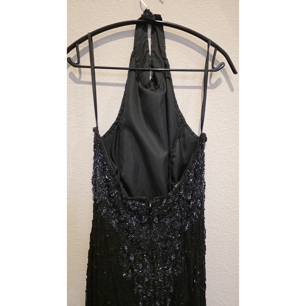 Vintage Laurence Kazar Beaded Halter Maxi Silk Sequin Evening Gown Clean Girl M - Picture 8 of 11